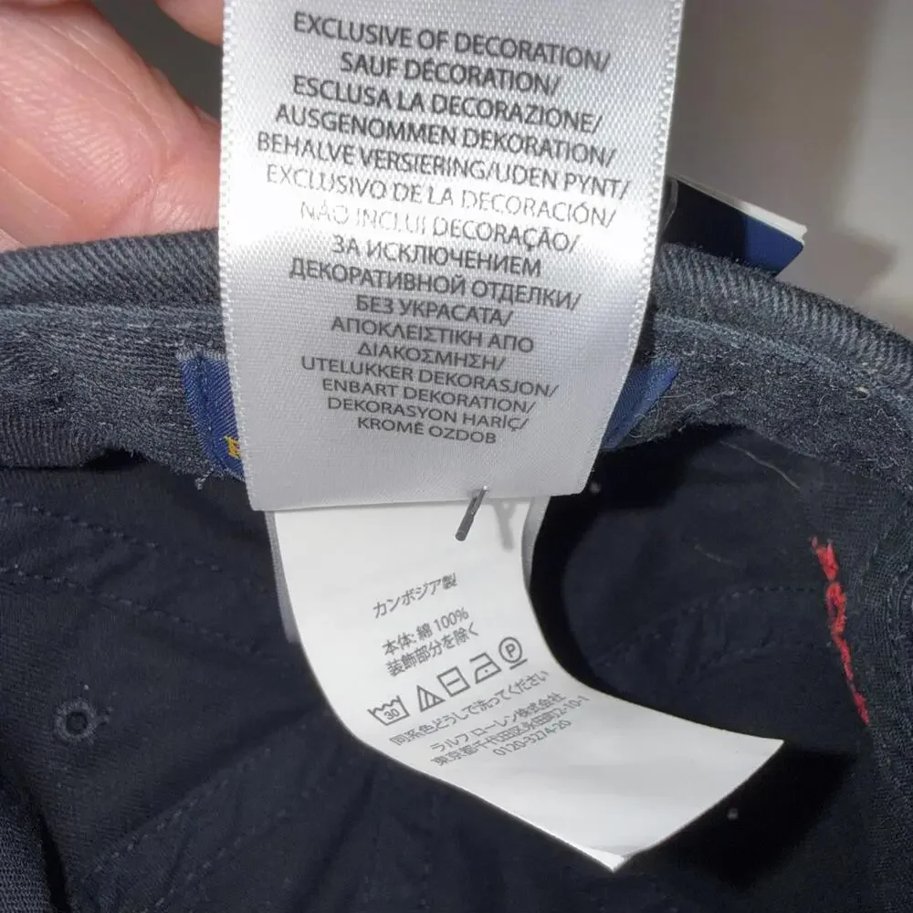 Polo Ralph Lauren Black Strapback Cap‎ Red Pony Size 4-7 Hat New With Defects